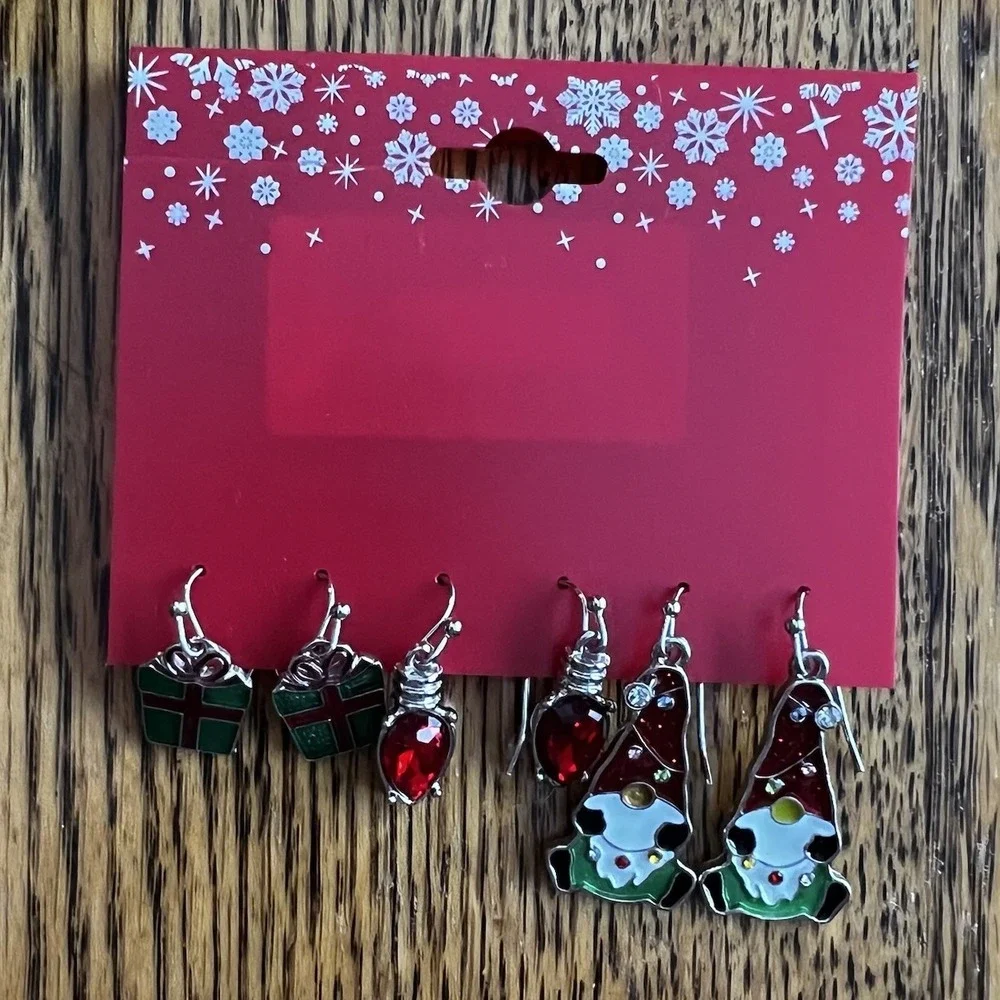 Christmas Festive Earrings Gifts Lights Gnomes Silver Tone Dangle‎ Drop Hook